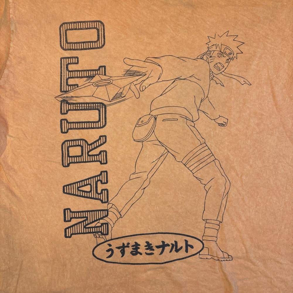 Naruto Shippuden Graphic T-Shirt Orange Mineral Wash Mens Large‎ Viz Media